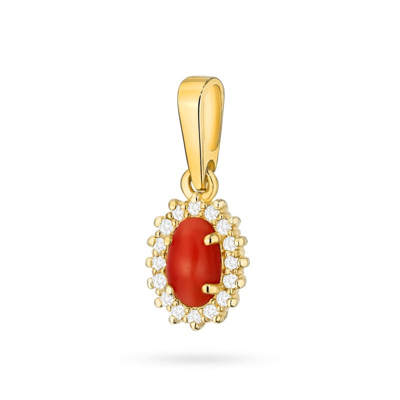 Pandantiv Aur 14K cu Coral 0.20 ct si Diamante Naturale 0.08 ct — Aur galben