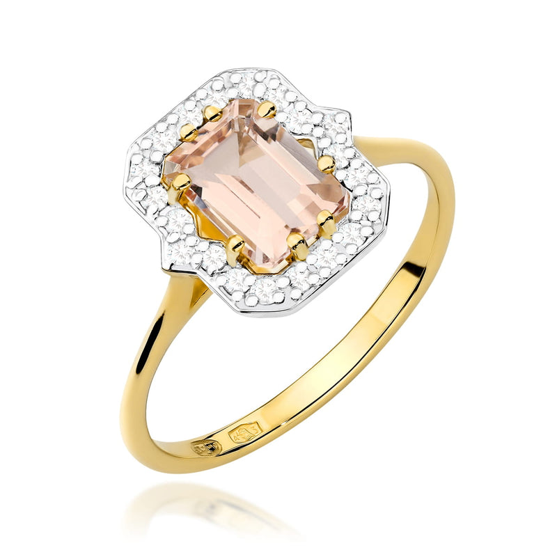 Inel Aur 14K cu Morganit 1.00 ct si Diamante Naturale 0.17 ct — Aur galben