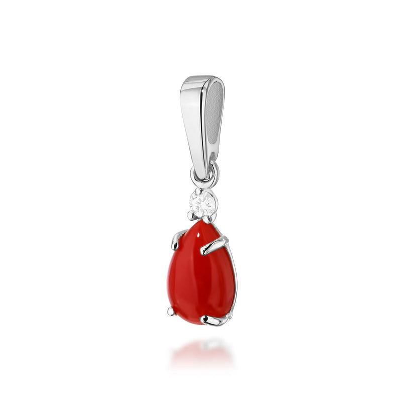 Pandantiv Aur 14K cu Coral 0.65 ct si Diamant Natural 0.03 ct, imaginea 3 din 9