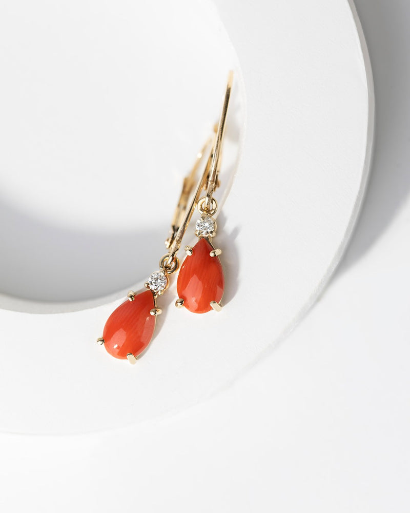 Pandantiv Aur 14K cu Coral 0.65 ct si Diamant Natural 0.03 ct, imaginea 7 din 9