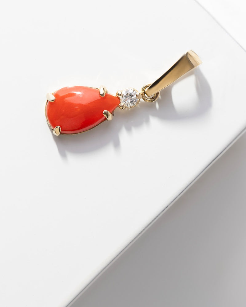 Pandantiv Aur 14K cu Coral 0.65 ct si Diamant Natural 0.03 ct, imaginea 9 din 9