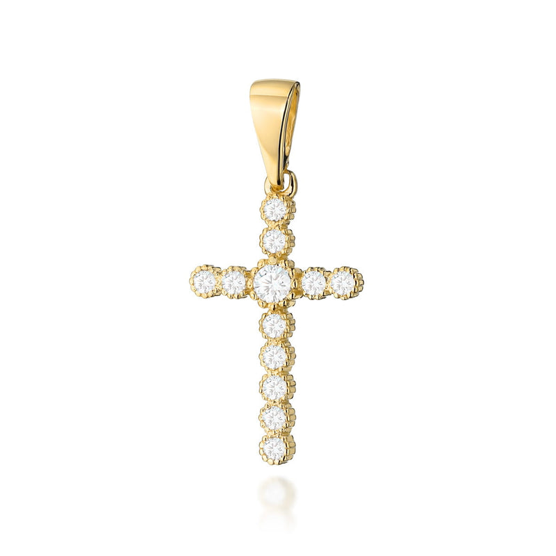 Pandantiv Cruce Aur 14 K cu Diamante 0.32 ct — Aur galben
