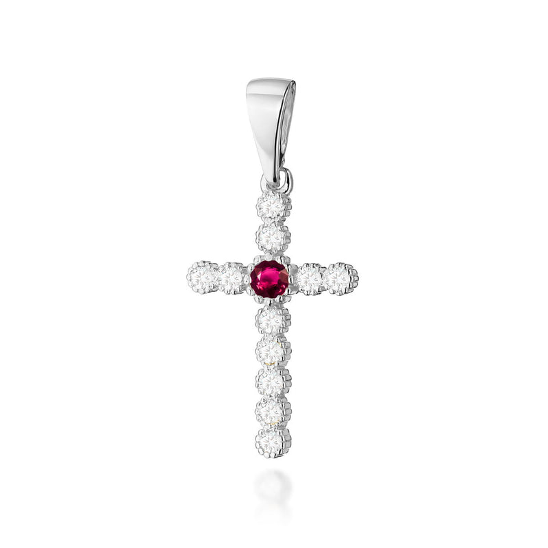 Pandantiv Cruce Aur 14K cu Rubin 0.15 ct si Diamante Naturale, imaginea 2 din 3