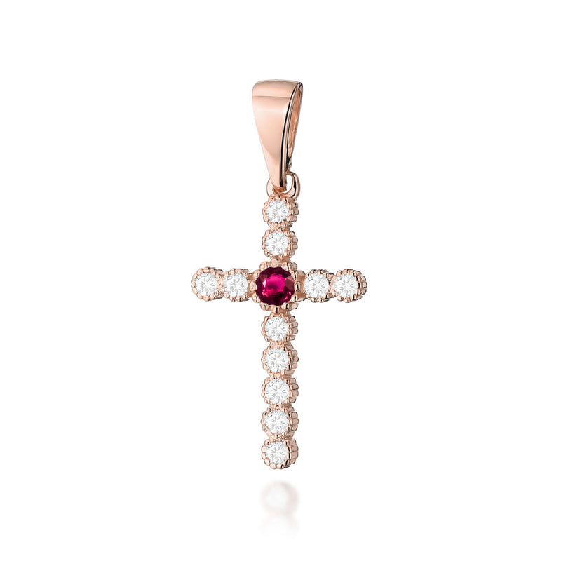 Pandantiv Cruce Aur 14K cu Rubin 0.15 ct si Diamante Naturale, imaginea 3 din 3