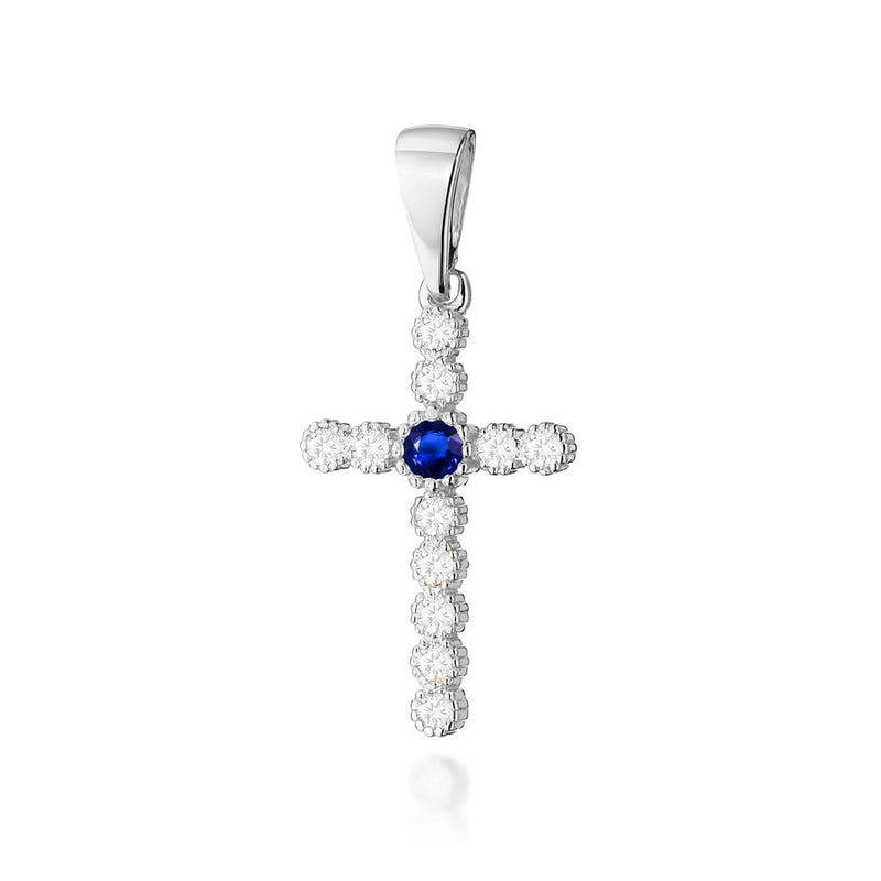 Pandantiv Cruce Aur 14K cu Safir 0.15 ct si Diamante Naturale, imaginea 1 din 3