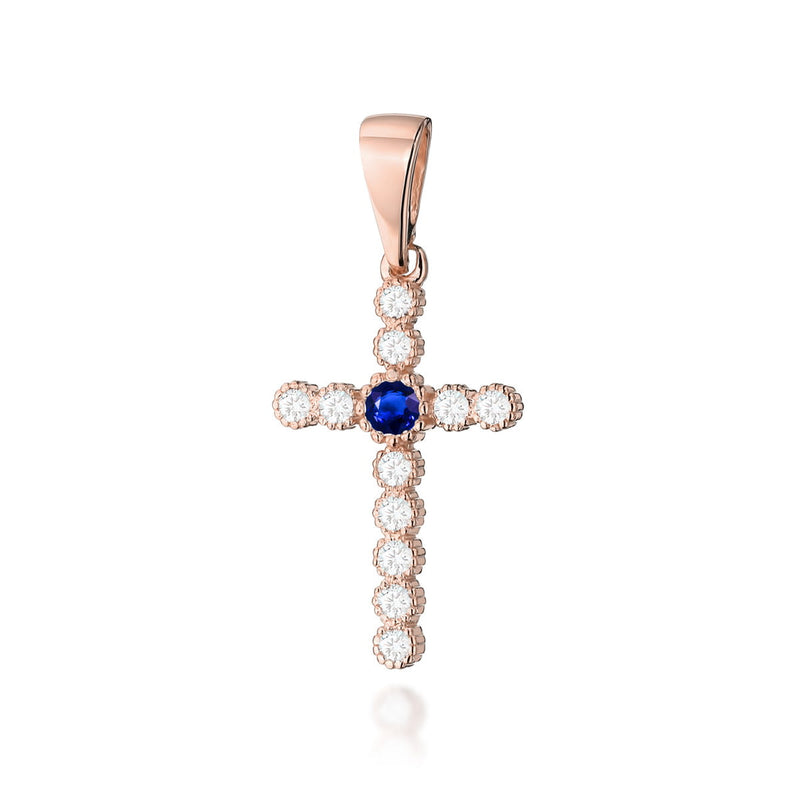Pandantiv Cruce Aur 14K cu Safir 0.15 ct si Diamante Naturale, imaginea 3 din 3
