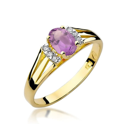 Inel Aur 14K cu Ametist 0.40 ct si Diamante Naturale 0.05 ct