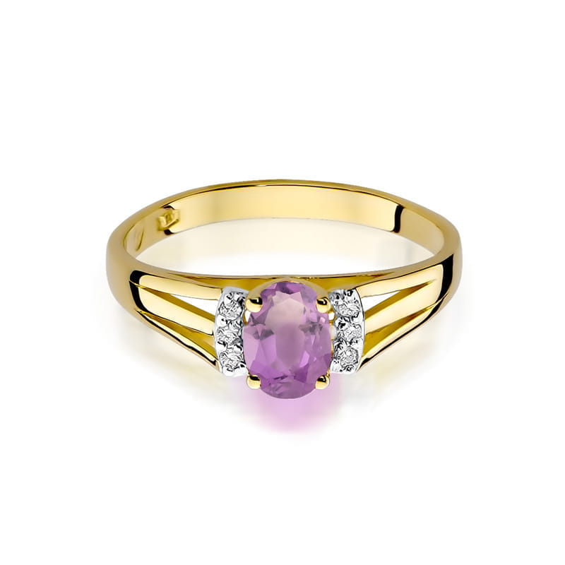 Inel Aur 14K cu Ametist 0.40 ct si Diamante Naturale 0.05 ct, imaginea 2 din 9