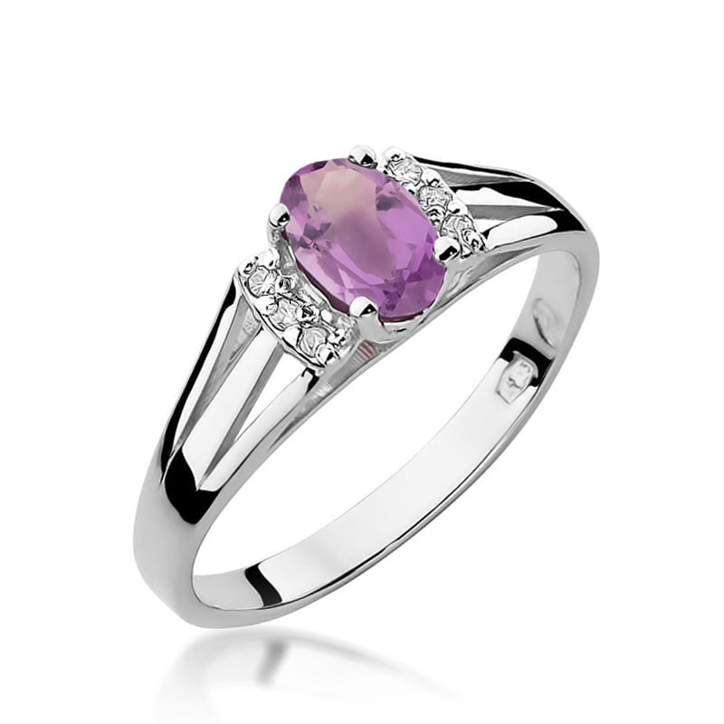 Inel Aur 14K cu Ametist 0.40 ct si Diamante Naturale 0.05 ct, imaginea 6 din 9