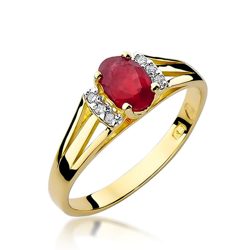 Inel Aur 14K cu Granat 0.50 ct si Diamante Naturale 0.05 ct — Aur galben