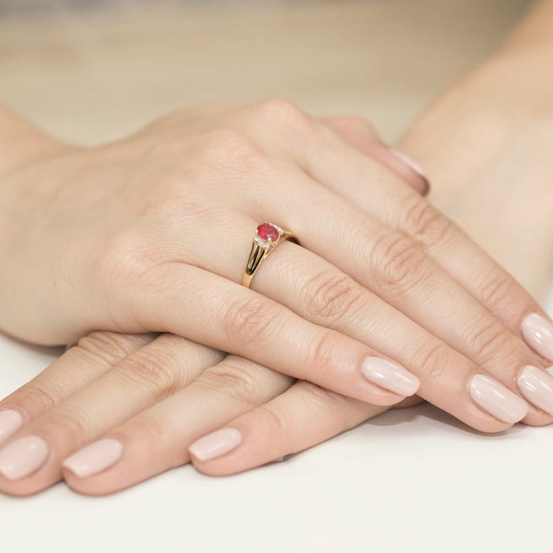 Inel Aur 14K cu Granat 0.50 ct si Diamante Naturale 0.05 ct, imaginea 4 din 12