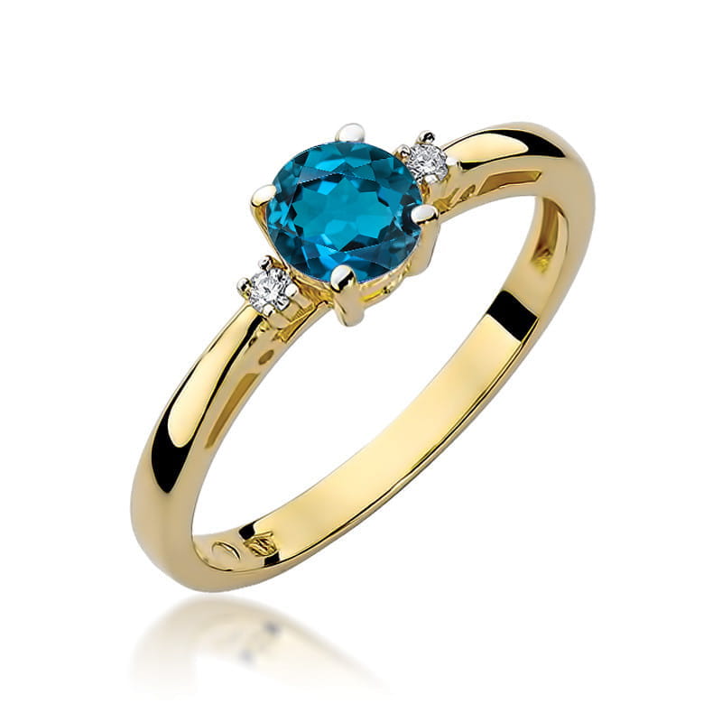 Inel Aur 14K cu Topaz London Blue 0.50 ct si Diamante Naturale 0.03 ct — Aur galben