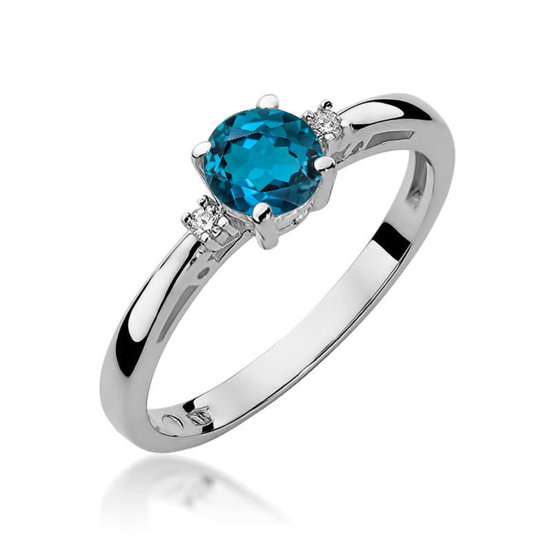 Inel Aur 14K cu Topaz London Blue 0.50 ct si Diamante Naturale 0.03 ct, imaginea 4 din 10