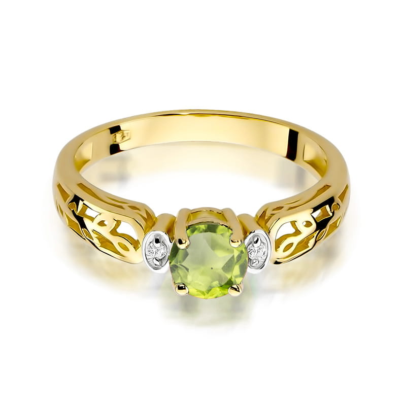 Inel Aur 14K cu Peridot 0.60 ct si Diamante Naturale 0.02 ct, imaginea 2 din 4