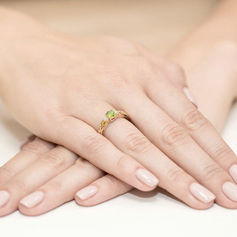 Inel Aur 14K cu Peridot 0.60 ct si Diamante Naturale 0.02 ct, imaginea 4 din 4