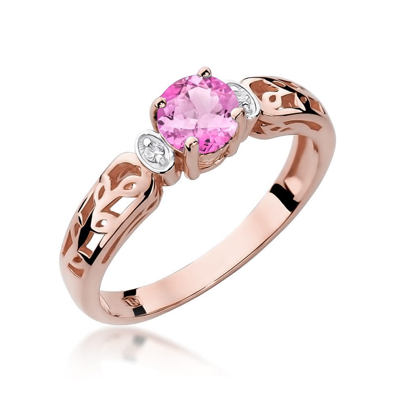 Inel Aur 14K cu Topaz Roz 0.60 ct si Diamante Naturale 0.02 ct, imaginea 9 din 11