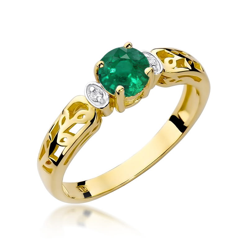 Inel Aur 14K cu Smarald 0.50 ct si Diamante Naturale 0.02 ct — Aur galben