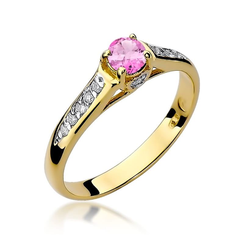 Inel Aur 14K cu Topaz Roz 0.30 ct si Diamante Naturale 0.10 ct — Aur galben