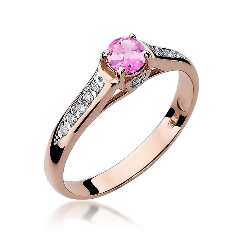 Inel Aur 14K cu Topaz Roz 0.30 ct si Diamante Naturale 0.10 ct, imaginea 5 din 6