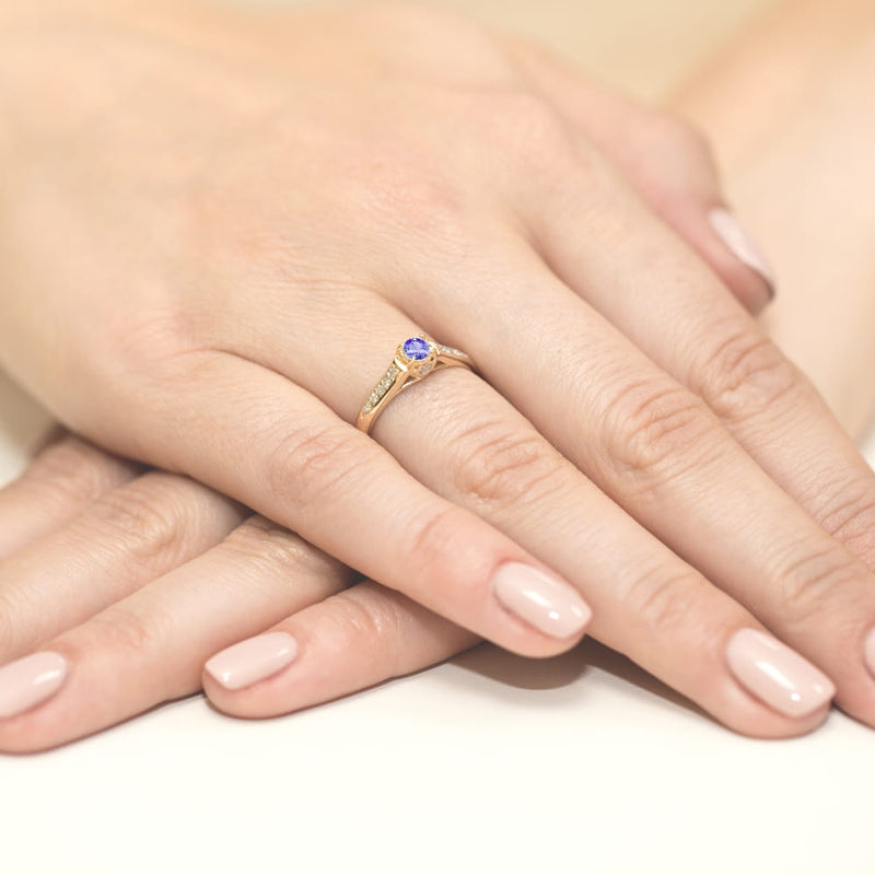 Inel Aur 14K cu Tanzanit 0.35 ct si Diamante Naturale 0.10 ct, imaginea 4 din 10