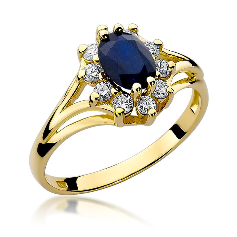 Inel Aur 14K cu Safir 0.90 ct si Diamante Naturale 0.30 ct — Aur galben