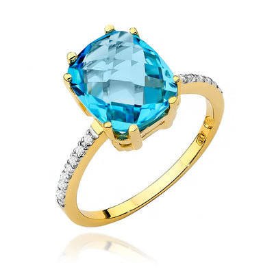 Inel Aur 14K cu Topaz Swiss 3.00 ct si Diamante Naturale 0.07 ct