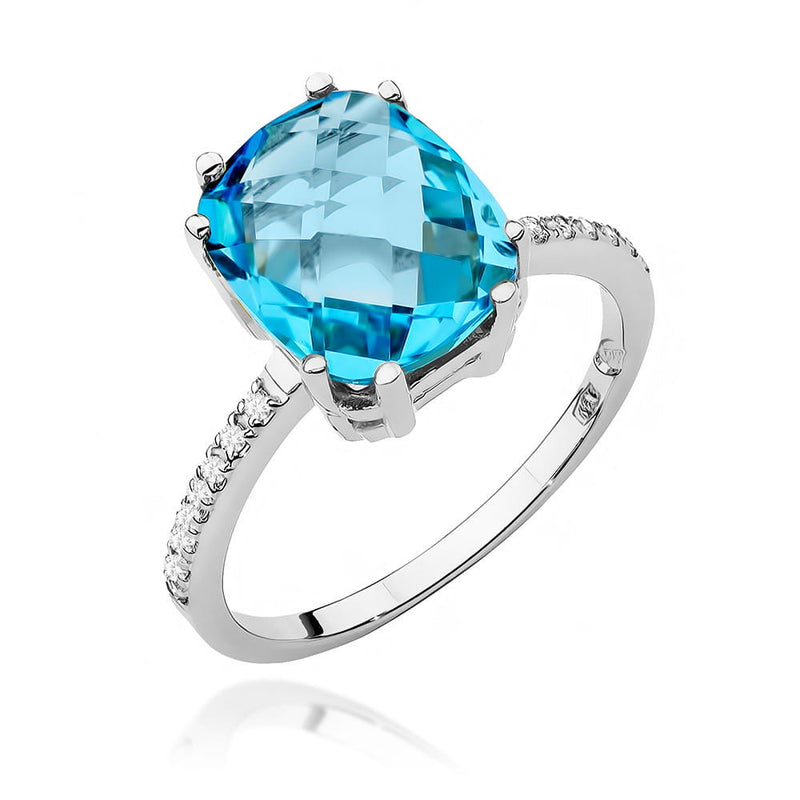 Inel Aur 14K cu Topaz Swiss 3.00 ct si Diamante Naturale 0.07 ct, imaginea 4 din 10