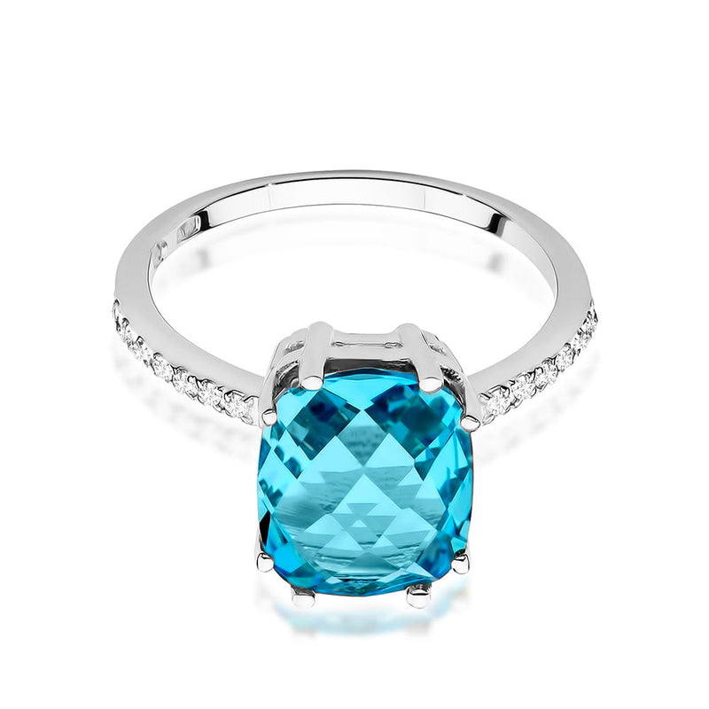 Inel Aur 14K cu Topaz Swiss 3.00 ct si Diamante Naturale 0.07 ct, imaginea 5 din 10