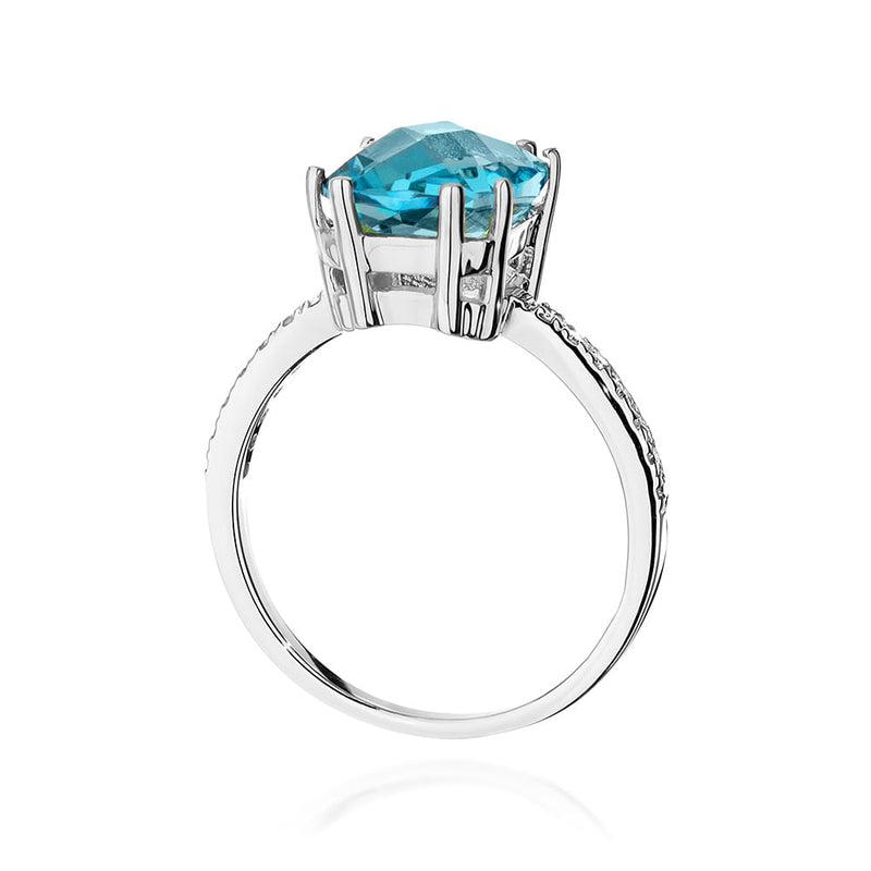 Inel Aur 14K cu Topaz Swiss 3.00 ct si Diamante Naturale 0.07 ct, imaginea 6 din 10