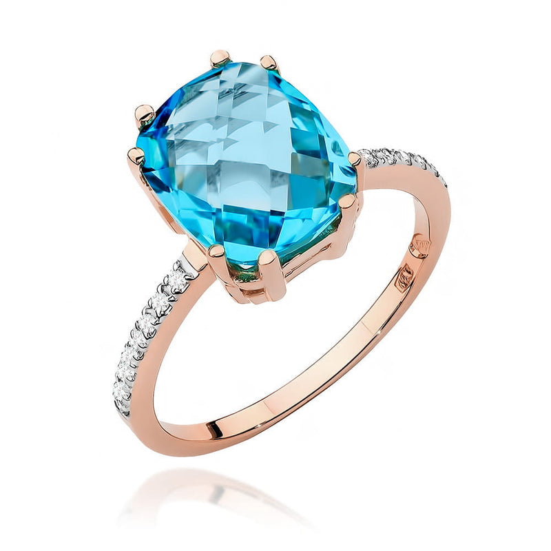 Inel Aur 14K cu Topaz Swiss 3.00 ct si Diamante Naturale 0.07 ct, imaginea 7 din 10