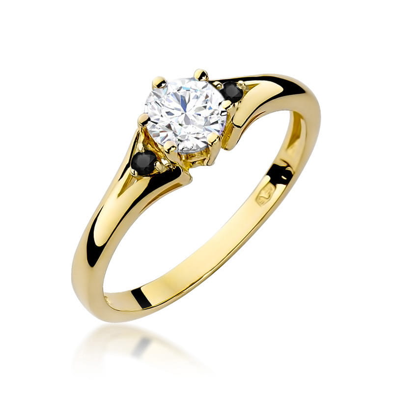 Inel Aur 14K cu White Sapphire 0.60 ct si Diamante Naturale Negre 0.03 ct — Aur galben