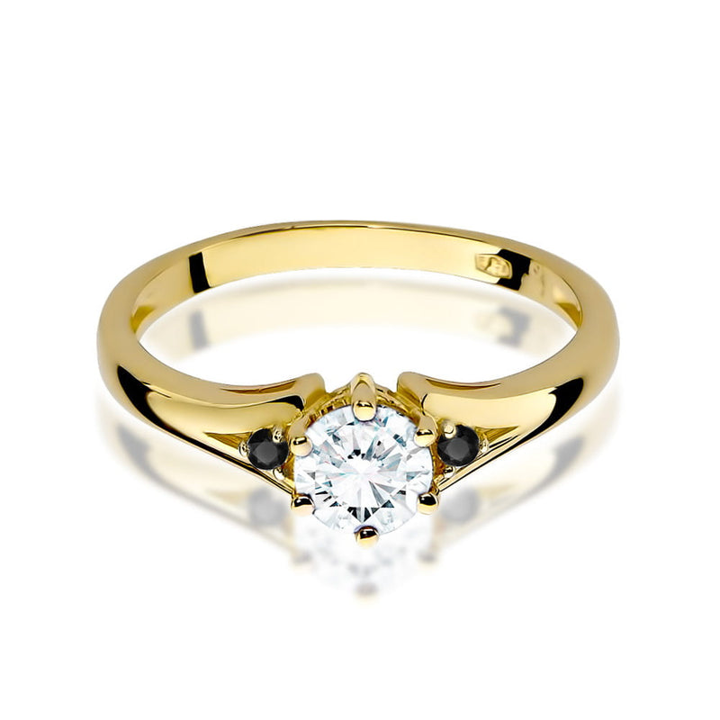 Inel Aur 14K cu White Sapphire 0.60 ct si Diamante Naturale Negre 0.03 ct, imaginea 2 din 7