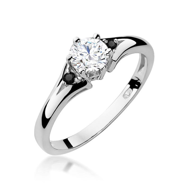 Inel Aur 14K cu White Sapphire 0.60 ct si Diamante Naturale Negre 0.03 ct, imaginea 4 din 7