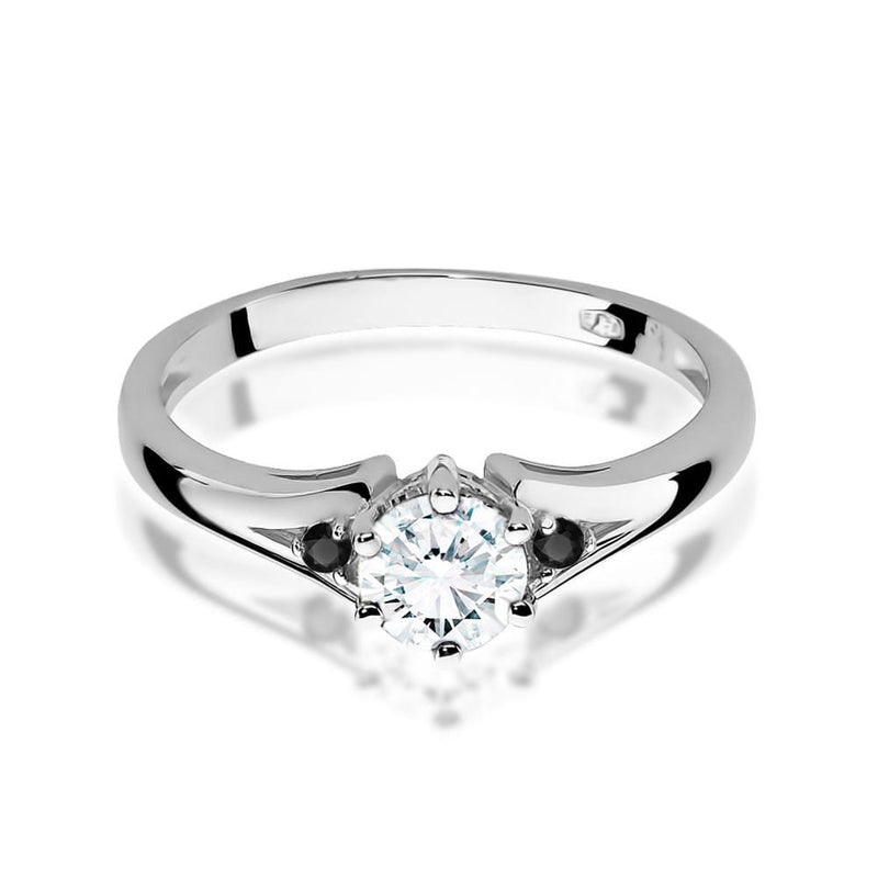 Inel Aur 14K cu White Sapphire 0.60 ct si Diamante Naturale Negre 0.03 ct, imaginea 5 din 7