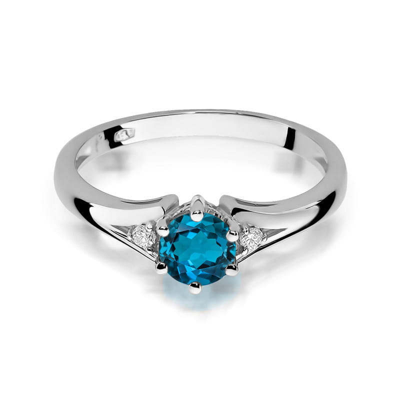 Inel Aur 14K cu Topaz London Blue 0.50 ct si Diamante Naturale 0.03 ct, imaginea 5 din 9