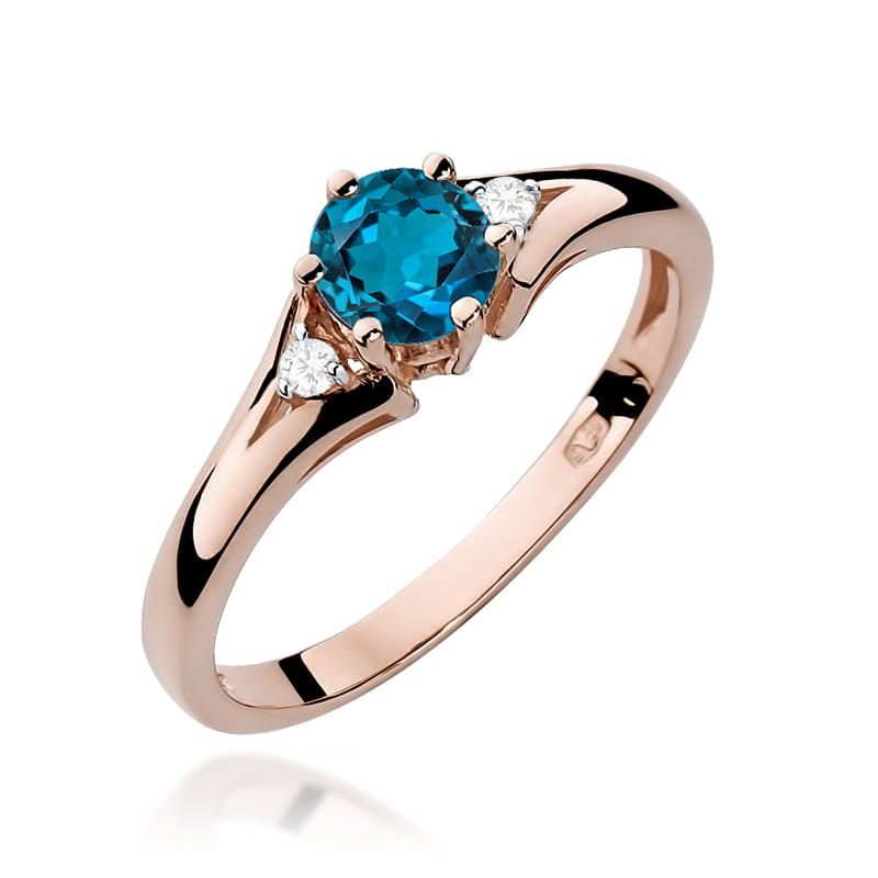 Inel Aur 14K cu Topaz London Blue 0.50 ct si Diamante Naturale 0.03 ct, imaginea 7 din 9