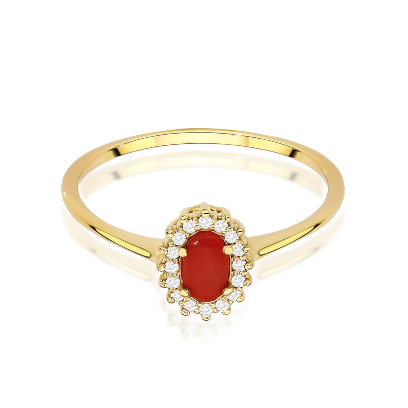 Inel Aur 14K cu Coral 0.20 ct si Diamante Naturale 0.08 ct, imaginea 2 din 11