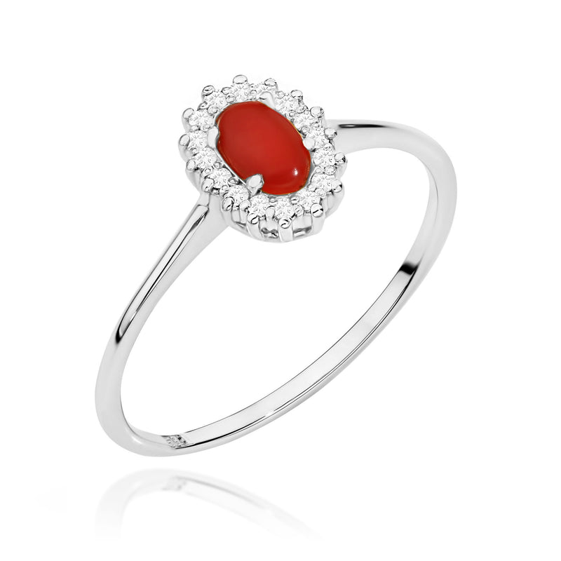 Inel Aur 14K cu Coral 0.20 ct si Diamante Naturale 0.08 ct, imaginea 5 din 11