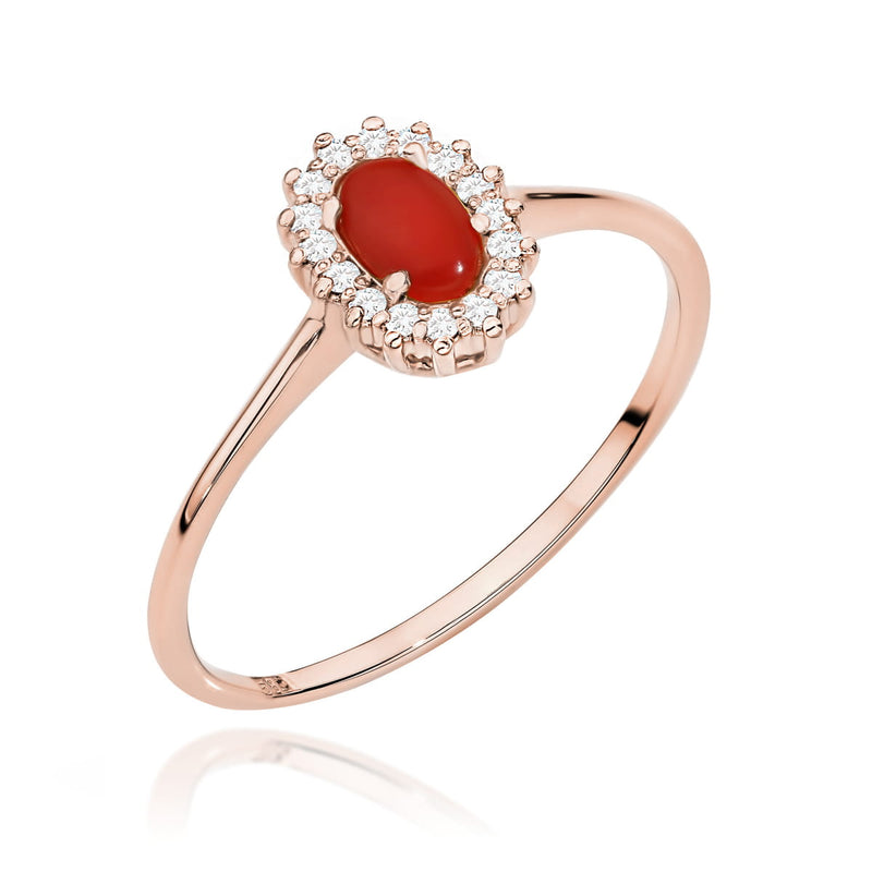 Inel Aur 14K cu Coral 0.20 ct si Diamante Naturale 0.08 ct, imaginea 8 din 11