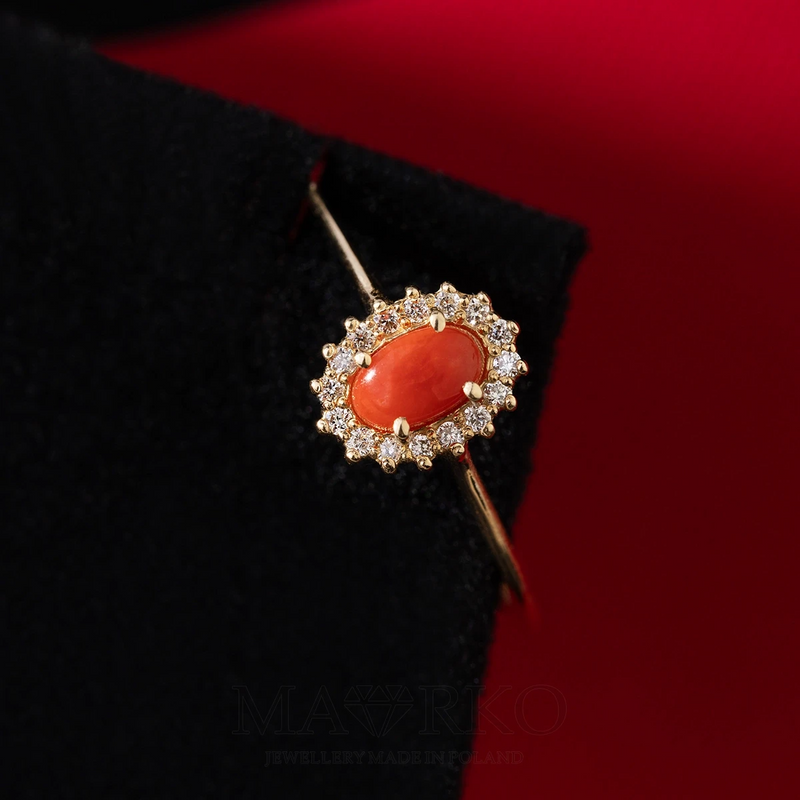 Inel Aur 14K cu Coral 0.20 ct si Diamante Naturale 0.08 ct, imaginea 10 din 11