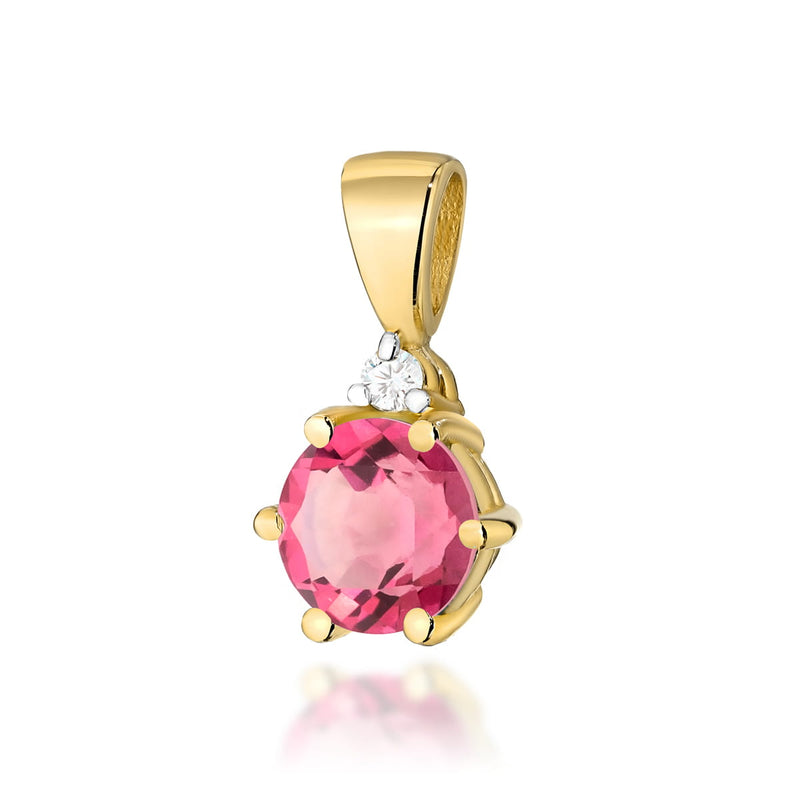 Pandantiv Aur 14K cu Topaz Roz 0.60 ct si Diamant Natural 0.01 ct — Aur galben