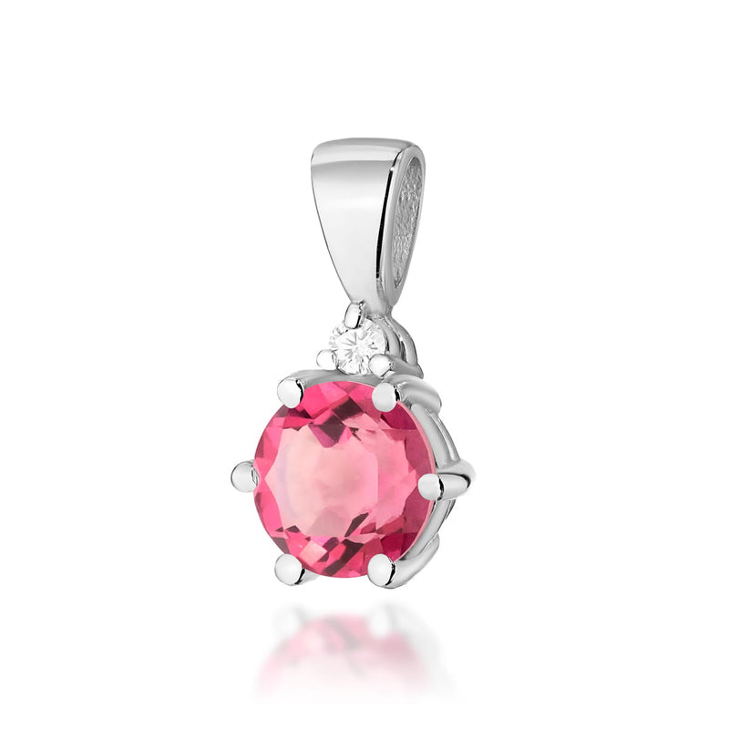 Pandantiv Aur 14K cu Topaz Roz 0.60 ct si Diamant Natural 0.01 ct, imaginea 3 din 4