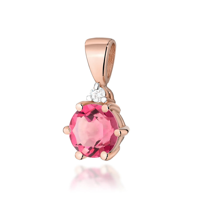 Pandantiv Aur 14K cu Topaz Roz 0.60 ct si Diamant Natural 0.01 ct, imaginea 4 din 4
