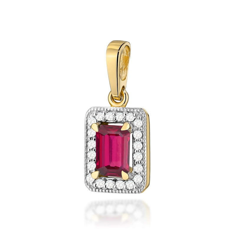 Pandantiv Aur 14K cu Rubin 0.80 ct si Diamante Naturale 0.10 ct — Aur galben