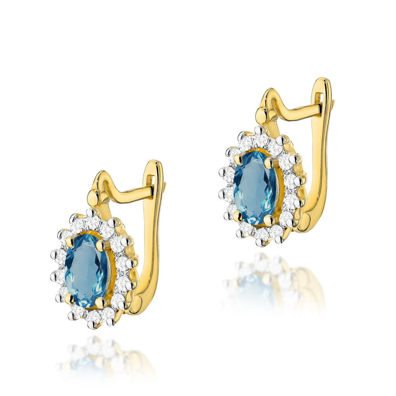 Cercei Aur 14K cu Topaz London Blue 0.50 ct si Diamante Naturale 0.24 ct — Aur galben
