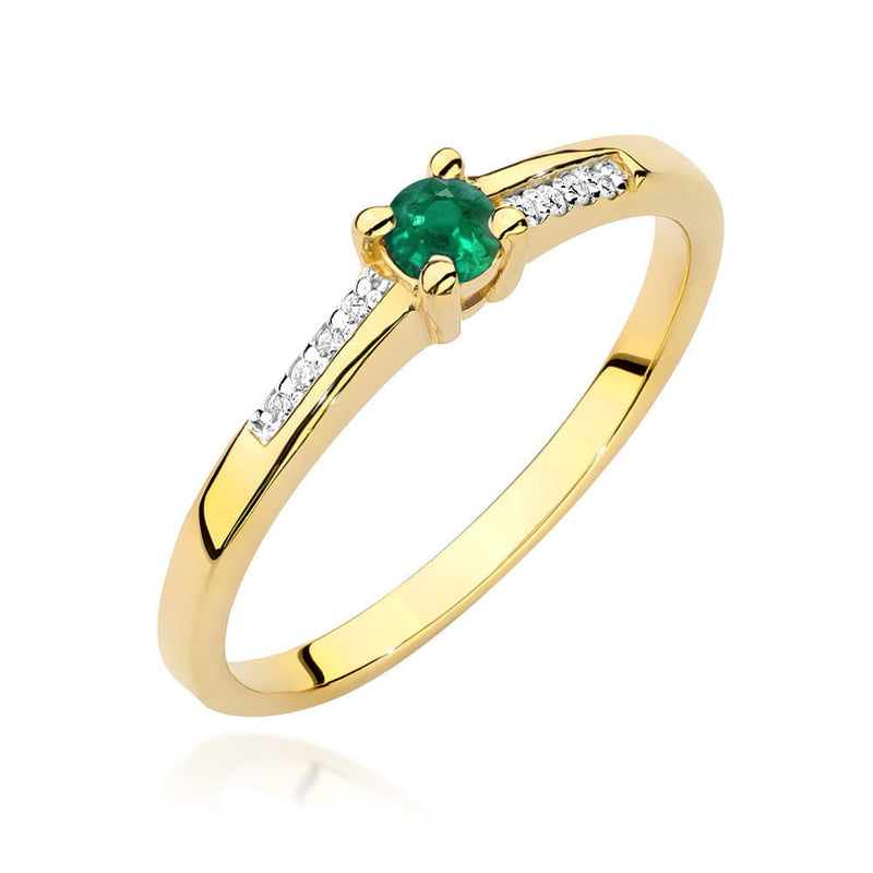Inel Aur 14K cu Smarald 0.15 ct si Diamante Naturale 0.04 ct — Aur galben