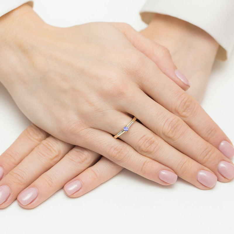 Inel Aur 14K cu Tanzanit 0.15 ct si Diamante Naturale 0.04 ct, imaginea 4 din 12