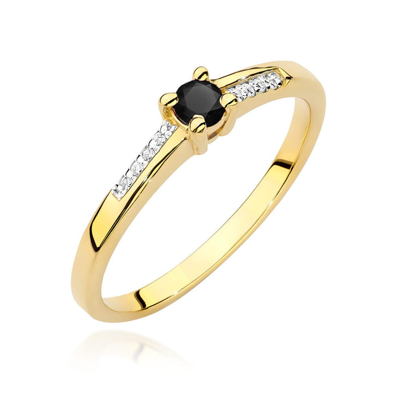 Inel Aur 14K cu Diamante Naturale Albe si Negre 0.16 ct — Aur galben