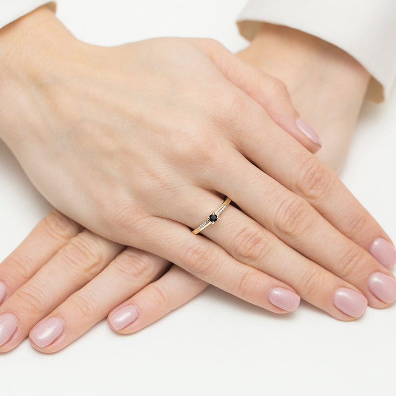 Inel Aur 14K cu Diamante Naturale Albe si Negre 0.16 ct, imaginea 6 din 6