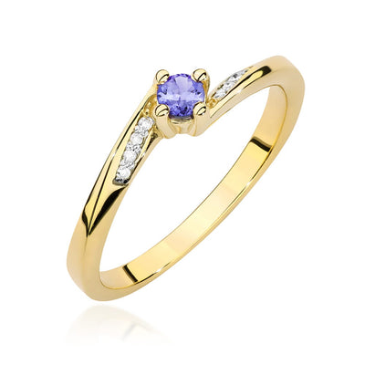 Inel Aur 14K cu Tanzanit 0.15 ct si Diamante Naturale 0.04 ct